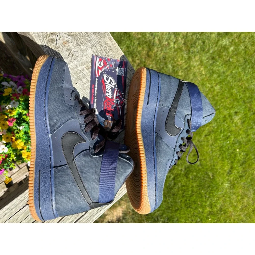 Nike‎ Air Force 1 High Midnight Navy Gum Sole Canvas Sneakers M 8.5 315121-410